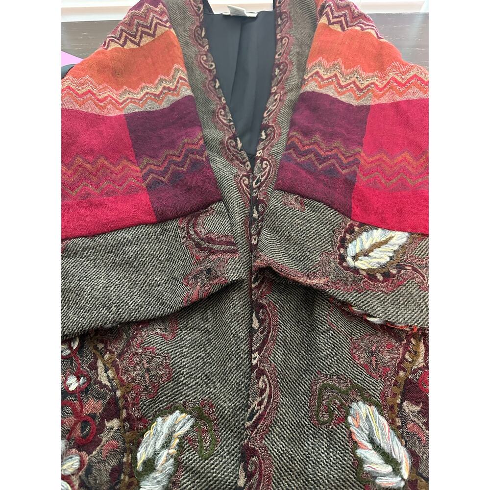 Soft Surroundings Izmir Wool Embroidered Jacket Cardigan Boho Patchwork P Med - Picture 8 of 12